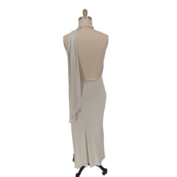 Meshki Halter Satin Slip Dress Champagne Cream Size XL evening wedding party - Picture 2 of 11